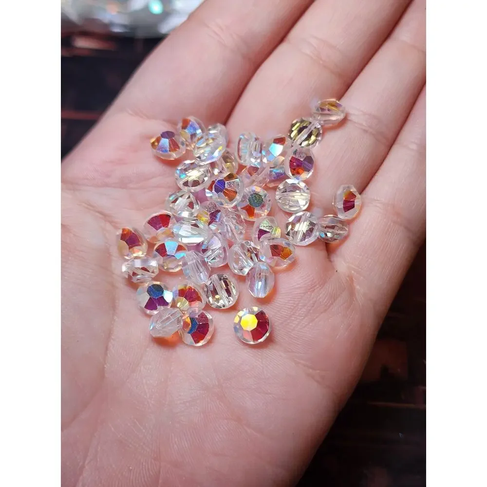 40 Swarovski 5100 7mm Tablet Lentil Aspirin AB Crystal Beads Vtg Discontinued